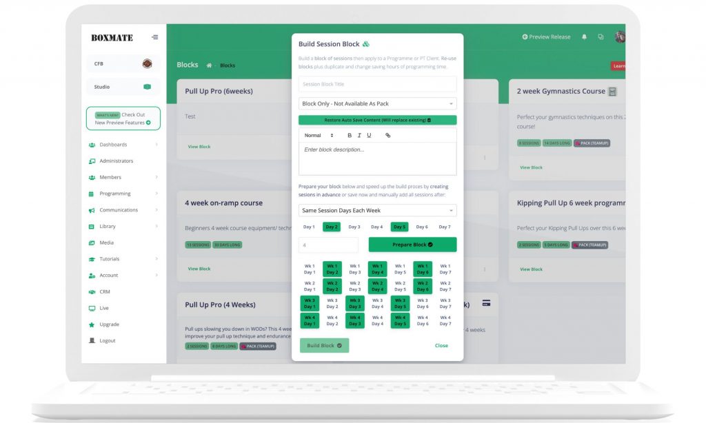 Session Blocks feature