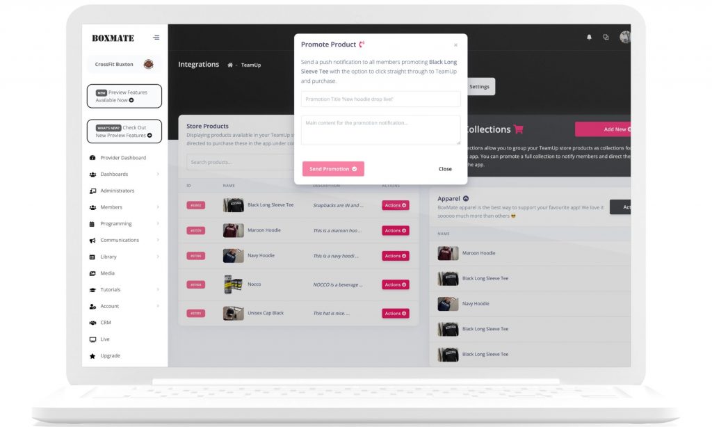 TeamUp Store admin settings